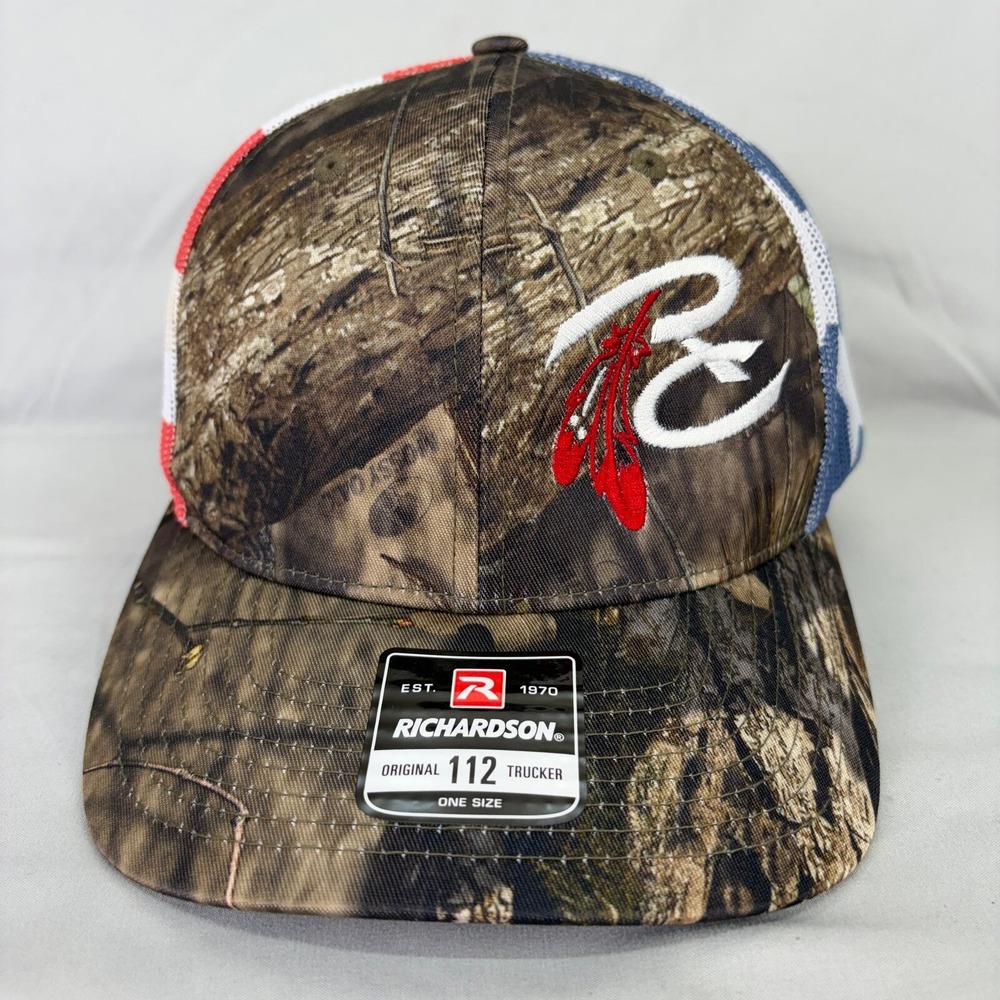 Richardson Trucker Hat Camo American Flag Mens OSFM Brown Patriotic Cap